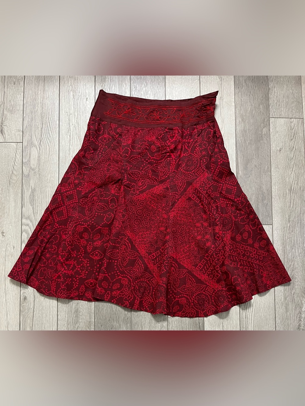 Angie Crimson Red Patterned Midi Skirt Size Medium